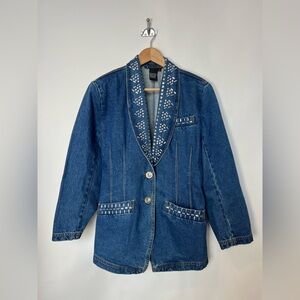 Vintage 1991 I.B. Diffusion Studded Denim Blazer‎ Jacket Size 12